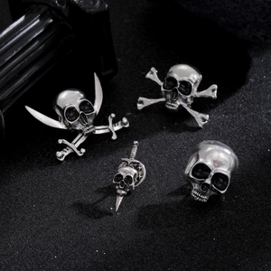 Gothic skull pirate rings set in oxidized silver finish with intricate dark textures