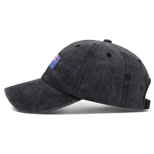 Washed dark gray baseball cap with Australian flag embroidery and vintage distressed finish