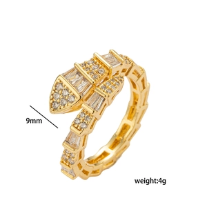 Adjustable 14K gold plated snake ring with sparkling cubic zirconia crystals for women