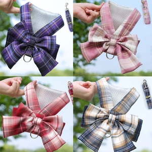 Plaid Pet Harness Leash Large Bow Breathable Mesh Vest For Small Dogs Cats Walking Clothing