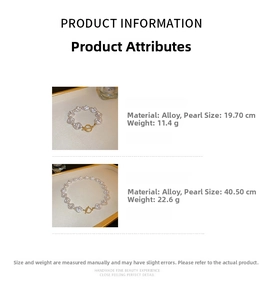 Détails des tailles et poids du collier et bracelet en perles baroques