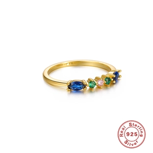 Minimalist S925 sterling silver ring with colorful marquise and round gemstones