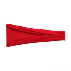 Detail of red elastic sports headband fabric texture shown folded on white background