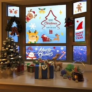 Christmas window clings set with Santa Claus reindeer and snowman for festive glass decor