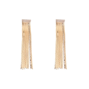 Sparkling gold tassel drop earrings with square rhinestone inlay for an elegant fashion style
