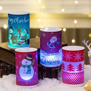 Christmas LED Candle Light PVC Cylindrical Night Light Santa Snowman Desktop Decoration Holiday Party Gift