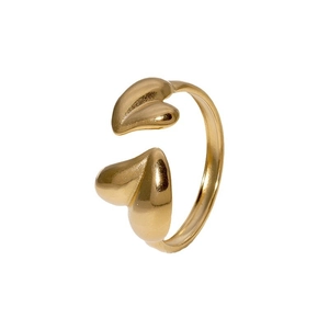 Minimalist gold plated heart shaped open ring with asymmetric polished metal finish