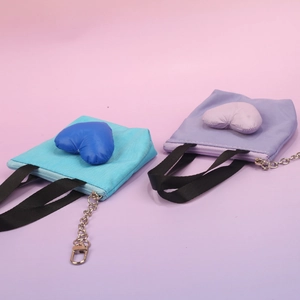 Mini monedero de lona con forma de bolsa y corazón con cremallera y llavero