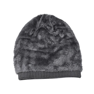 Deep gray winter knit hat with warm plush lining and elastic ribbed edge for men