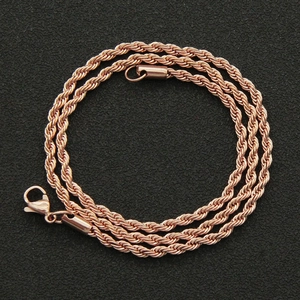 Close-up of a 3mm rose gold stainless steel twist rope chain with a lobster clasp