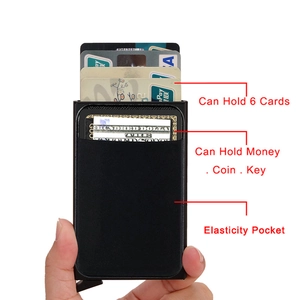 Slim black RFID aluminum wallet for 6 cards with an elastic pocket for coins and cash