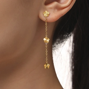 Elegant 18K gold plated stainless steel floral tassel earrings for women fashion