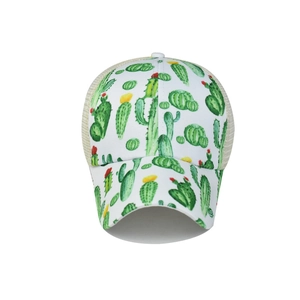 Women's baseball cap with cactus print and breathable mesh back for ponytail hairstyles