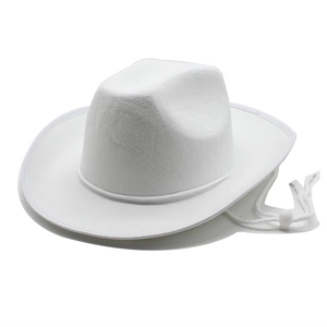 Classico cappello da cowboy bianco con bordo rosa e cordoncino regolabile per donna
