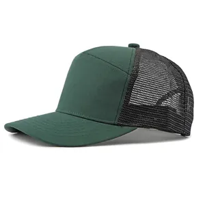 Minimalist green and black trucker hat with mesh back for outdoor sports sun protection