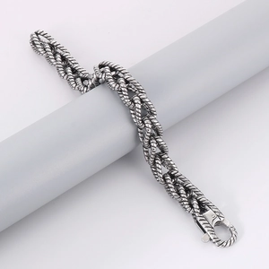 Punk vintage twisted cable chain bracelet in silver titanium steel for men with lobster clasp