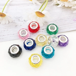 Colorful 13mm faceted resin beads with large metal holes for DIY jewelry making