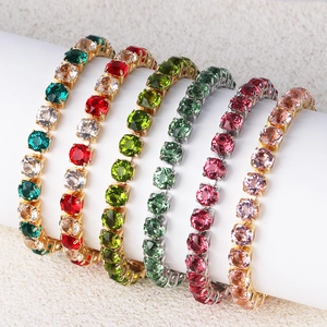 Elegant Single Row Tennis Bracelet With Round Cubic Zirconia Brass Gold Plated Fashion Wrist Jewelry For Women