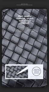Detailed macro view of woven black PU leather showing scratch-resistant texture on chest bag