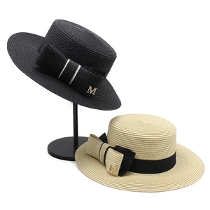 Boater Hat French Retro Straw Paper Flat Top Wide Brim Sunshade Beach Holiday Ribbon Bow For Women