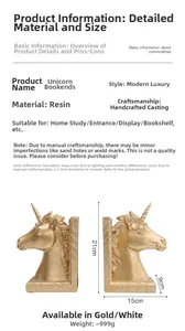 Detailspezifikationen für luxuriöse Einhorn-Buchstützen aus Harz mit Goldfinish