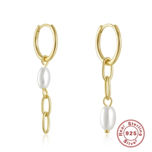 Elegant Hoop Dangle Earrings With 925 Sterling Silver Earring Post Shell Artificial Pearl Long Chain Tassel For Women