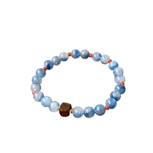 Blue kyanite and square sandalwood bead bracelet with traditional Chinese aesthetic