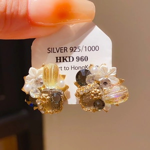 Détails de boucles d'oreilles en argent 925 avec perles et cristaux de style vintage