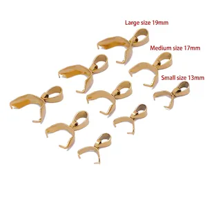 18k gold-plated stainless steel pinch bails in three sizes for DIY jewelry pendants