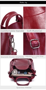 Detail showing the burgundy leather texture, reinforced handles and spacious interior
