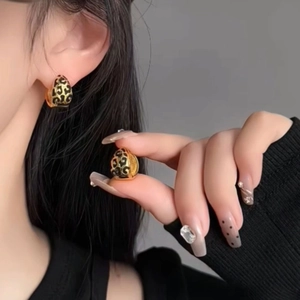 Leopard Print Hoop Earrings Vintage Geometric Copper Metal With Silver Earring Post Fashion Jewelry For Women