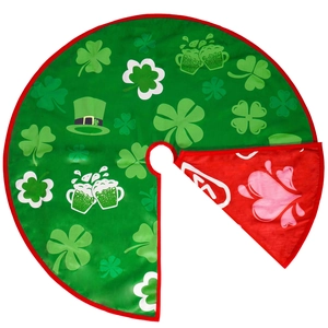 Double-sided St. Patrick's and Valentine's tree skirt with green clovers and red hearts