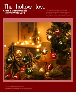 Close-up of LED Christmas light balls with Merry Christmas text and festive patterns