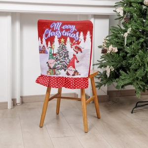 Housse de chaise de Noël avec motifs de nains et volants à pois rouges pour les fêtes