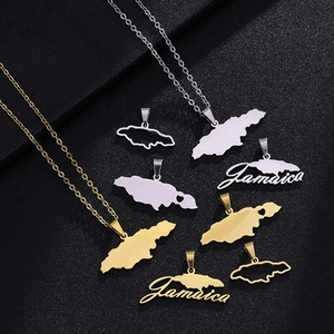 Jamaica Map Pendant Necklace Stainless Steel Hollow Heart Letter Jewelry Hip Hop Sweater Chain Unisex Fashion