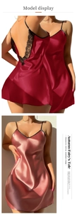 Detailansicht eines Satin-Nachthemds mit Spitze am Rücken und dünnen Trägern