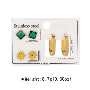 Ensemble de trois paires de boucles d'oreilles en acier inoxydable et cristal vert