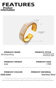Detail of bamboo joint ring with marble oil drip and size measurements on gold band