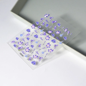 Embossed purple flower nail stickers featuring lavender and crocus floral designs
