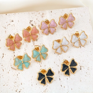 Stainless Steel Bow Earrings For Women Gold Plated Enamel Marble Pattern Bowknot Stud Earrings Fashion Jewelry Gift