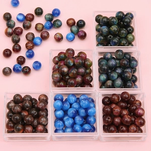 Colorful Resin Round Loose Beads With Gauze Gold Texture Straight Hole For DIY Jewelry Making Vintage Style
