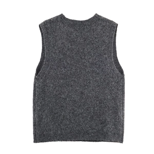 Dark grey sequined diamond knit vest with ribbed hem and high-quality wool texture