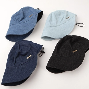 Adjustable denim bucket hats for women in four shades with wide brim and chin strap