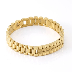 18K gold plated stainless steel watch band style bracelet for men with secure clasp