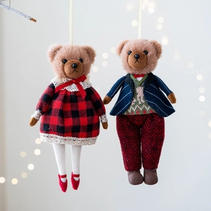 British Style Couple Plush Teddy Bear Pendant Plaid Dress Blue Suit For Christmas Bag Keychain Gift Heartfelt Decoration