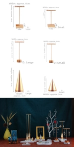Macro view showing dimensions of golden metal jewelry display stands and earring T-bars