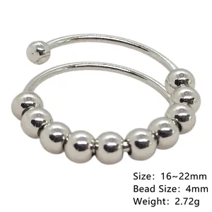Adjustable stainless steel anxiety ring with ten movable beads for stress relief