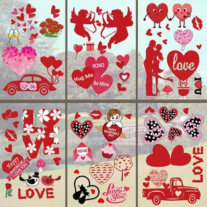 Décalcomanies Fenêtre Saint Valentin PVC Autocollants Romantiques Cœur Cupidon Pour Décoration Murale Vitre Fête