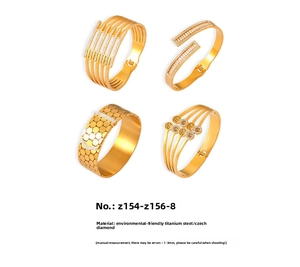 Detailed view of four gold-plated titanium steel bangles with Czech diamonds and patterns