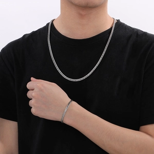 Men's silver stainless steel dragon bone chain set with necklace and bracelet